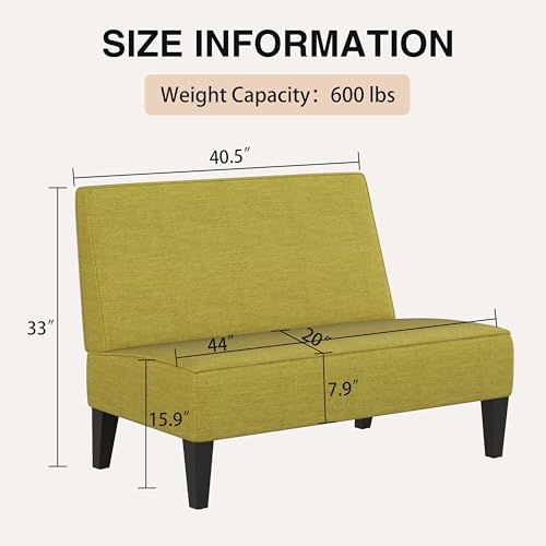 Changjie Furniture Small Loveseat Sofa Upholstered Mini Couch for Small Spaces 2-Seater Sofa Couch with Wooden Legs for Bedroom Living Room (Green) - color: Green