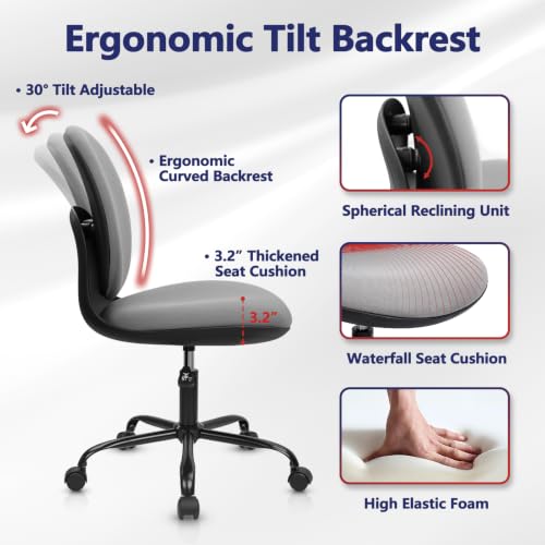CLATINA Armless Office Desk Chair with Wheels, Ergonomic Tilt Backrest Executive Chairs Adjustable Height Mid Back Swivel Rolling Computer Task Chair for Home Bedroom Study Conference Room, Grey, 6PK - size: 6 Pack