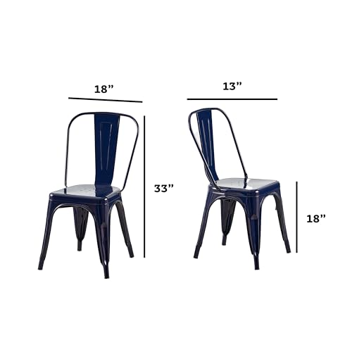AC Pacific 18 Inch Seat Height Industrial Metal Dining Chairs, Stackable Kitchen or Bar Seat, Durable Modern Design, Versatile Accent Furniture, Set of 2, Dark Blue - color: Dark Blue, size: Set of 2