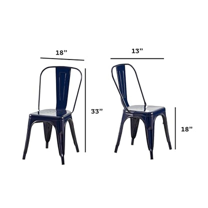 AC Pacific 18 Inch Seat Height Industrial Metal Dining Chairs, Stackable Kitchen or Bar Seat, Durable Modern Design, Versatile Accent Furniture, Set of 2, Dark Blue - color: Dark Blue, size: Set of 2