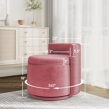 allamazing 360° Swivel Accent Chair with Storage, Vanity Stool with Back, Velvet Storage Ottoman, Upholstered Round Barrel Vanity Chair for Living Room, Makeup Room, Bedroom (Dusty Rose) - color: Dusty Rose