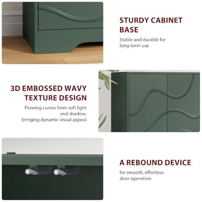 Godchoices 56" Sideboard Buffet Cabinet with Storage, Modern Accent Credenza with Wavy Doors & Adjustable Shelf, Console Cabinet for Kitchen,Living Room,Dining Room,Entryway,Hallway - color: 56" Green