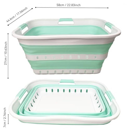 SAMMART 42L (11 gallon) Collapsible Plastic Laundry Basket - Foldable Pop Up Storage Container/Organizer - Space Saving Hamper/Basket (1, White/Light Green) - color: White/Light Green