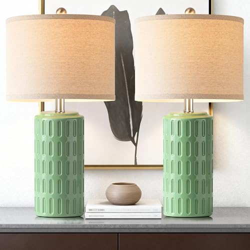 23" Farmhouse Modern Ceramic Table Lamp Set of 2 - Sage Green Bedside Lamps for Bedroom & Living Room, Nightstand, Desk, End Table - color: Sage Green