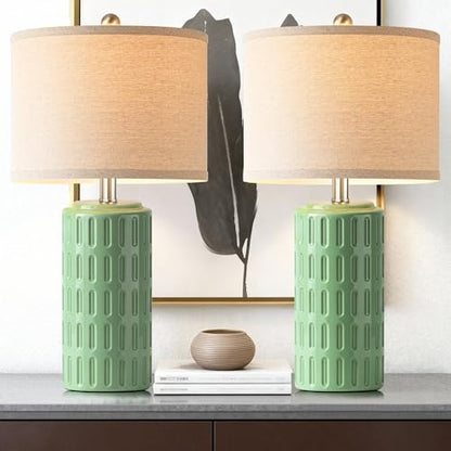23" Farmhouse Modern Ceramic Table Lamp Set of 2 - Sage Green Bedside Lamps for Bedroom & Living Room, Nightstand, Desk, End Table - color: Sage Green