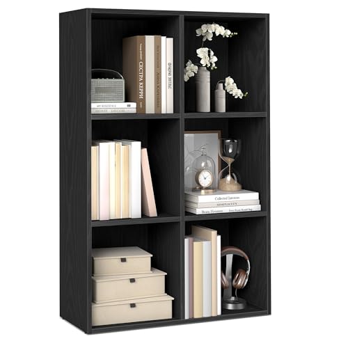 VASAGLE Bookcase Cube Shelf with 6 Compartments, 9.4 x 25.8 x 38.6 Inches | Bookshelf storage shelf, Ebony Black, CUSTOS Collection, ULBC423B01 - color: Ebony Black, size: 6 Cubes (9.4"D x 38.6"H), style: 1 Pack