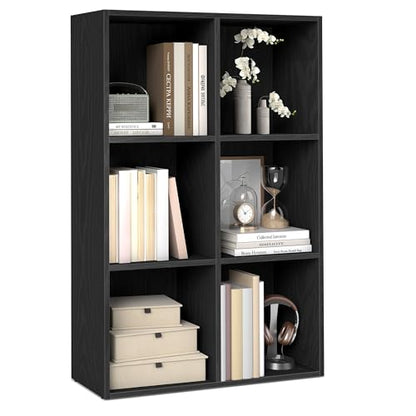 VASAGLE Bookcase Cube Shelf with 6 Compartments, 9.4 x 25.8 x 38.6 Inches | Bookshelf storage shelf, Ebony Black, CUSTOS Collection, ULBC423B01 - color: Ebony Black, size: 6 Cubes (9.4"D x 38.6"H), style: 1 Pack