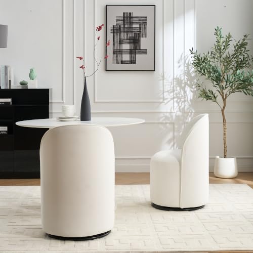 Penau Swivel Barrel Chair, Cream Velvet, Round Accent Seat | Velvet Upholstery, 360 Degree Swivel, Foam Cushion, Compact Indoor Seating, Dining Or Vanity Use