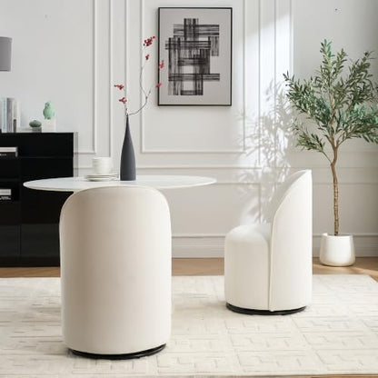 Penau Swivel Barrel Chair, Cream Velvet, Round Accent Seat | Velvet Upholstery, 360 Degree Swivel, Foam Cushion, Compact Indoor Seating, Dining Or Vanity Use
