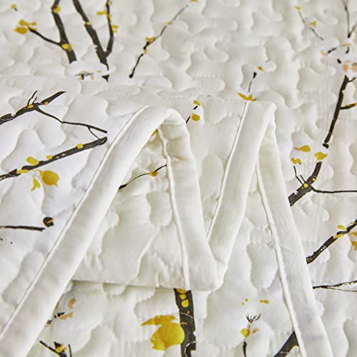 Quilt Set Queen Size Cream White with Black Branch Bedding Set 88x88 Soft Microfiber Lightweight Coverlet Bedspread Summer 3 Pc Bed Cover for (1 Quilt+ 2 Shams) - color: Cream, size: Queen(88x88)