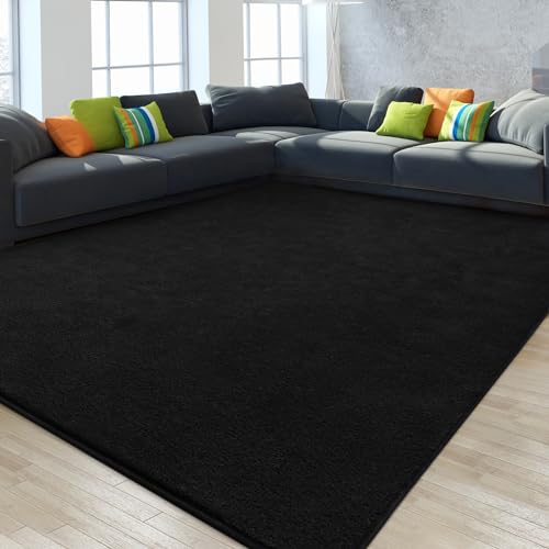 Gifeas Large Modern Area Rugs for Living Room Bedroom, 5x8 Feet Black | Thickened Memory Foam Indoor Solid Minimalist Carpet, Non-Slip Furry Comfy Rug for Kid Boy Girl Nursery Dorm Room Home Decor - color: Black, size: 5' X 8' (Rectangular)
