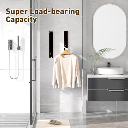 Clothes Drying Rack, Laundry Room Wall Mounted Retractable Clothes Hanger Drying Rack, Laundry Clothing Drying Rack Folding Indoor or Outdoor, Aluminium Dryer, 2pcs(Black with 80cm bar) - color: Black 2 Pack With Rod