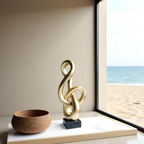 16" Modern Abstract Ribbon Decorative Sculpture, Knot Sculptures,Home Decor,Coffee Table Statues,Dining Living Room Desk Decor,Musical Note,Golden - color: 16" Golden