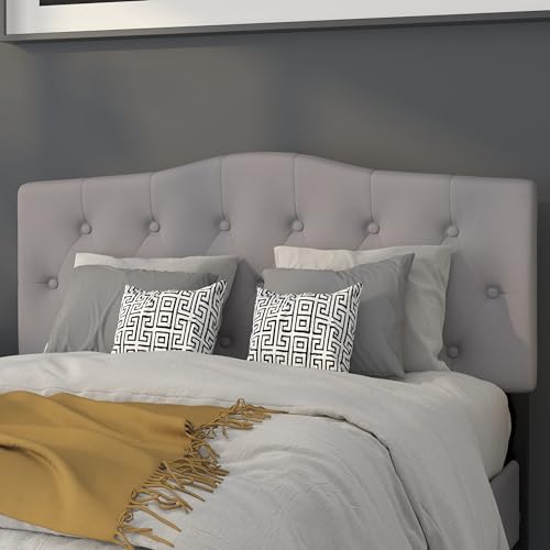 EMMA + OLIVER Arched Button Tufted Full Size Headboard in Light Gray Fabric - color: Light Gray, size: Full