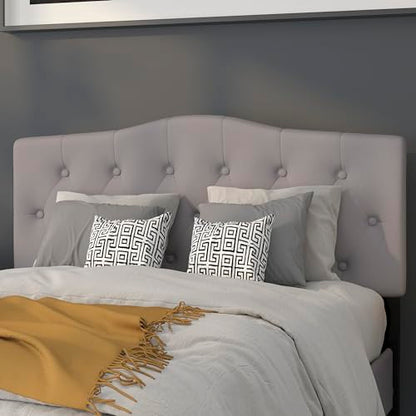 EMMA + OLIVER Arched Button Tufted Full Size Headboard in Light Gray Fabric - color: Light Gray, size: Full