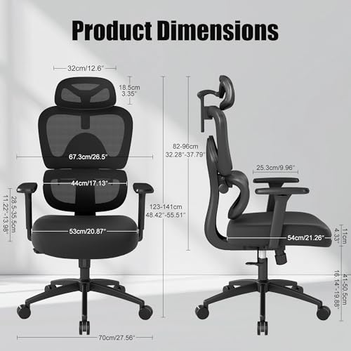 Ergonomic Office Chair with Adjustable Lumbar Support, 3D Arms and Headrest, High Back Wide Desk Computer Chair with Wheels, for Home & Office, Black - style: without Footrest