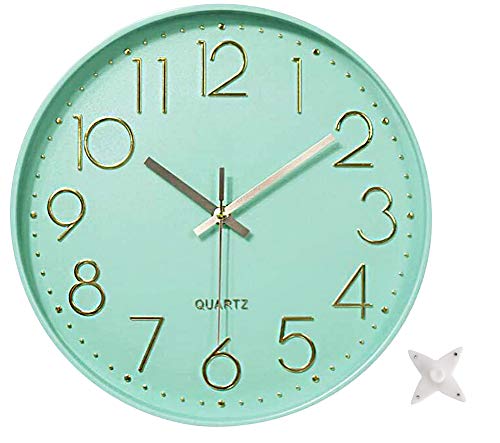 12 in Wall Clock Non-Ticking Quartz Silent Battery Operated Round Clocks Home Kitchen Office School Living Room Decor Clocks (Mint Green) - color: Mint Green