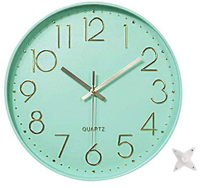 12 in Wall Clock Non-Ticking Quartz Silent Battery Operated Round Clocks Home Kitchen Office School Living Room Decor Clocks (Mint Green) - color: Mint Green