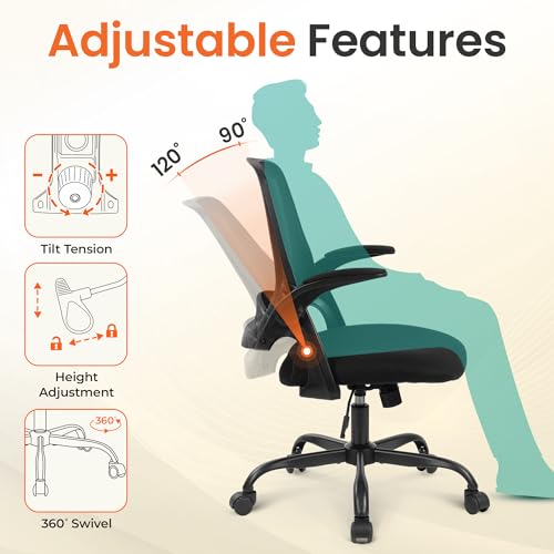 NEO CHAIR Office Chair Gaming Desk Computer Mesh Ergonomic Chair with Flip-up Arms Comfy Lumbar Support Adjustable Height Rolling Wheels Chair for Home Office (All Black) - color: All Black