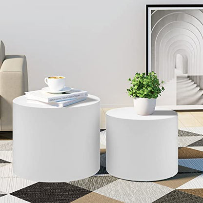 JUSTONE Set of 2 Nesting Coffee Table,Modern Round Wood Accent Side End Table for Living Room Bedroom and Entryway, Apartment,Nesting Tables for Small Spaces No Assembling (Matte White) - color: Round-white-14.9"h