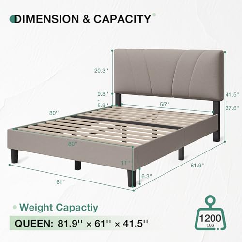 Novilla Queen Bed Frame with Headboard, Bed Frame Queen Size with Wood Slats Support,Linen Upholstered Adjustable Headboard, No Box Spring Needed, Heavy Duty Feet, Easy Assembly, Beige - color: Beige, size: Queen