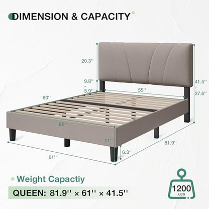 Novilla Queen Bed Frame with Headboard, Bed Frame Queen Size with Wood Slats Support,Linen Upholstered Adjustable Headboard, No Box Spring Needed, Heavy Duty Feet, Easy Assembly, Beige - color: Beige, size: Queen
