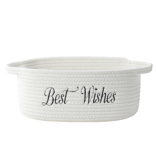 Gift Basket Empty small woven cute Rope baby basket- Gifts for Mom Shower | baby basket- Gifts for Mom Shower Birthdays wedding wicker Cotton Storage Basket for Dog Toys Shelf Easter Basket - color: White-Best Wishes