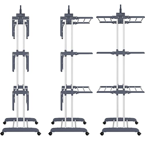 HOMIDEC Clothes Drying Rack, 4-Tier(67.7" H) Foldable Drying Rack Clothing | Foldable Stainless Steel Drying Rack, Movable Laundry Drying Rack with 4 Castors and 14 Hooks for Bed Linen, Clothing, Grey - color: Gray