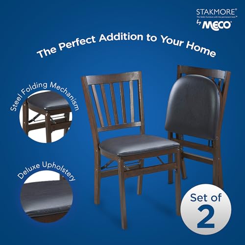 Stakmore Premium Solid Wood Dining Table Compact Folding Chair Set with Fabric Padded Upholstered Seat, Espresso/Black (Set of 2) - color: Espresso