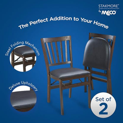 Stakmore Premium Solid Wood Dining Table Compact Folding Chair Set with Fabric Padded Upholstered Seat, Espresso/Black (Set of 2) - color: Espresso