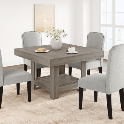 GarveeHome Square Dining Room Table for 4-6 People, Heavy Duty 350Lbs Kitchen Table with 2-Tier Storage, Waterproof Wooden Dinner Table with Sturdy Triangle Legs, Grey. - color: Grey