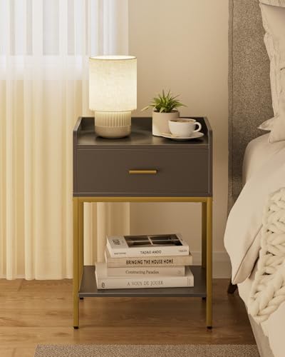 Masupu Gray Nightstand,3-Tier Modern Bedside Table Night Stand with Storage Drawer and Shelf,Small End Side Table for Bedroom,Living Room,(Without Outlet,) - color: Grey
