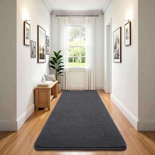 BENRON Soft Runner Rug for Bedroom Hallway 2x8 Dark Grey, Non Slip Washable | Minimalist, Low Pile, Long Runners for Kitchen Laundry Dorm, Kids Room - color: Dark Grey, size: 2' x 8' (Runner)