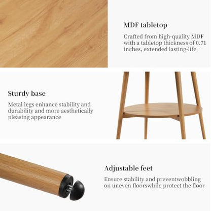 HIPIHOM 5-Piece Round Dining Table Set for 4 Oak Small Space Steel Legs | Natural Wood Tone, Double-tier Round Design Offers Storage, Stain and Spill Resistant MDF Top, Cross Braced Anti Wobble Legs - color: Oak Table+4 White Chairs