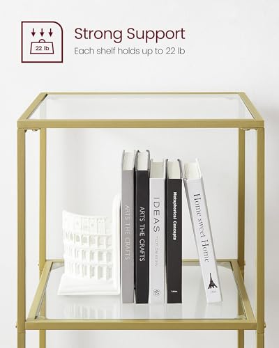 VASAGLE Bookcase, 6-Tier Bookshelf, Slim Shelving Unit for Bedroom, Bathroom, Home Office, Tempered Glass, Steel Frame, Metallic Gold ULGT500A01 - color: Metallic Gold, size: 6 Tiers (15.7"W x 69.8"H)