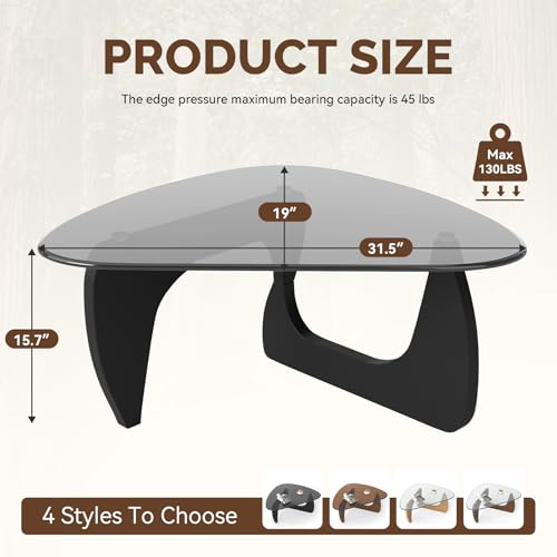 Modern Glass Coffee Table, Triangle Center Table with Tempered Glass Top& Unique Wooden Base, 31.5” Mid Century Tea Tables for Living Room, Apartment, Office,Black & Grey - color: Black & Grey, size: Small 31.5*19*15.7in