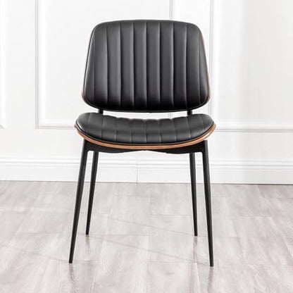 LUNLING Dining Room Chairs Mid Century Modern Retro Black Faux Leather Chair with Walnut Bentwood Upholstered Seat Metal Legs Kitchen Chairs Adjustable Foot for Kitchen Dining Room,1PCS - color: Black, size: 1PCS