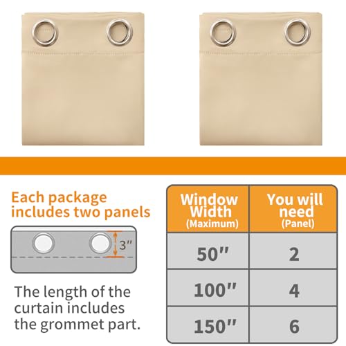 YoungsTex 100% Blackout Curtains 63 Inch Length 2 Panels, Room Darkening Drapes with Liner Thermal Insulated for Bedroom Window, Warm Beige, 38 X 63 Inch - color: Warm Beige, size: 38"W x 63"L (Pack of 2)