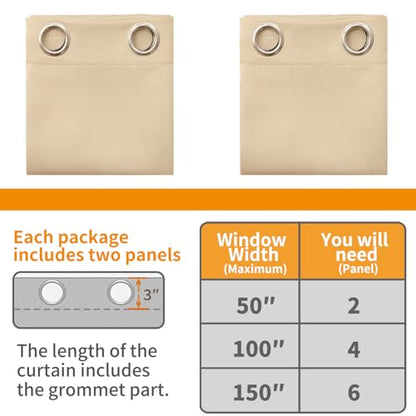 YoungsTex 100% Blackout Curtains 63 Inch Length 2 Panels, Room Darkening Drapes with Liner Thermal Insulated for Bedroom Window, Warm Beige, 38 X 63 Inch - color: Warm Beige, size: 38"W x 63"L (Pack of 2)