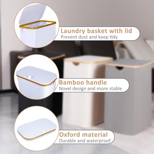 IEGrow Laundry Hamper with Lid,60L Laundry Basket with Mesh Bags,White | Dirty Clothes Hamper Basket with Bamboo Handle for Clothes Towels - color: White, size: 60L