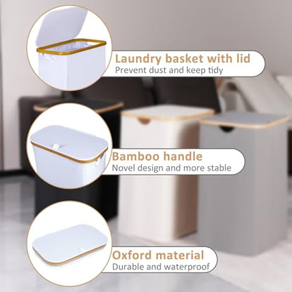 IEGrow Laundry Hamper with Lid,60L Laundry Basket with Mesh Bags,White | Dirty Clothes Hamper Basket with Bamboo Handle for Clothes Towels - color: White, size: 60L