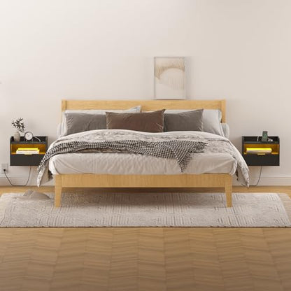 Veegle White Floating Nightstand with Charging Station and LED Lights (Black) - color: Black