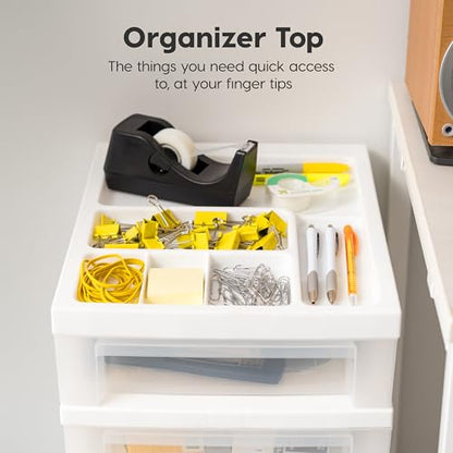 IRIS USA 4-Drawer Rolling Storage Cart, White/Clear | Keep classroom supplies, teacher essentials, craft materials, and learning tools organized with easy-access drawers. - size: Standard