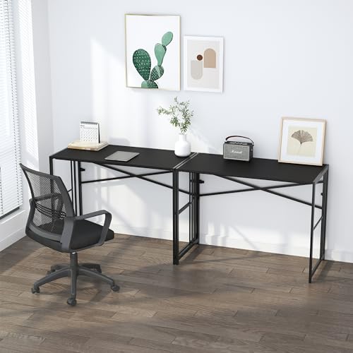 Lutown-Teen Narrow Folding Computer Desk 35 inch, Black | Writing Gaming Computer Desk for Small Spaces, No Assembly Required Small Office Table - color: Black, size: 35 Inch