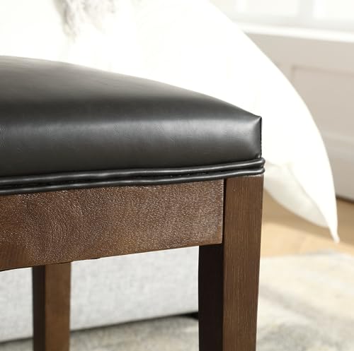 PU Leather Dining Bench Upholstered Entryway Bench Farmhouse Shoe Bench Seat Ottoman for Hallway Living Room Bedroom End of Bed Dining Room Kitchen, 45.5" Long, Black - color: Pu Leather, Black