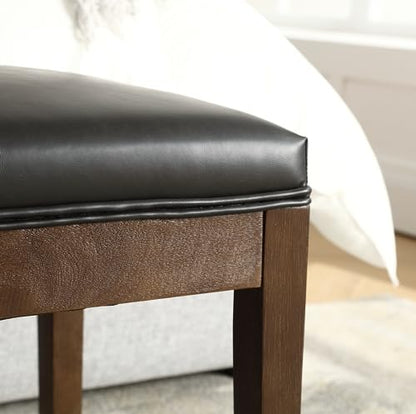 PU Leather Dining Bench Upholstered Entryway Bench Farmhouse Shoe Bench Seat Ottoman for Hallway Living Room Bedroom End of Bed Dining Room Kitchen, 45.5" Long, Black - color: Pu Leather, Black
