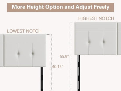 Upholstered Tufted King Size Headboard,PU Leather Wood Head Board with Metal Legs, Adjustable Height from 42” to 56”, Bed Headboard in Modern Design,Backboard for Bed, Beige - color: Beige, size: King
