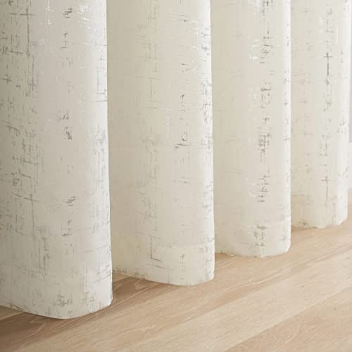 Taisier Home Silver Foil Print Linen Textured Curtains Geometric Dots Pattern Design Curtains for Nursery Toy Room Thermal Insulated Window Treatment 2 Panels 45" L,Off White and Silver Drapes Print - color: Off White/Silver, size: 52"W x 45"L (Pack of 2)