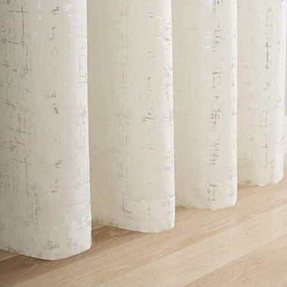 Taisier Home Silver Foil Print Linen Textured Curtains Geometric Dots Pattern Design Curtains for Nursery Toy Room Thermal Insulated Window Treatment 2 Panels 45" L,Off White and Silver Drapes Print - color: Off White/Silver, size: 52"W x 45"L (Pack of 2)