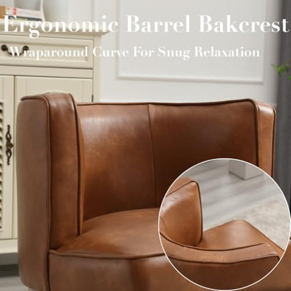 Modern Barrel Accent Chair，Mid Century Faux Leather Armless Side Chair Upholstered Comfy Reading Chair with Solid Wooden Frame for Living Room/Bedroom, Brown - color: Brown, size: 1PC